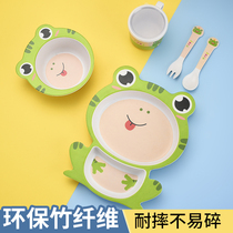 Bamboo fiber cute cartoon childrens plate split anti-drop home baby tableware supplementary bowl training food set