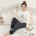 Pyjama mùa đông dày san hô lông cừu đồ ngủ ấm hoạt hình ngọt ngào dễ thương sinh viên flannel dịch vụ nhà phù hợp pyjama nam Bộ Pajama