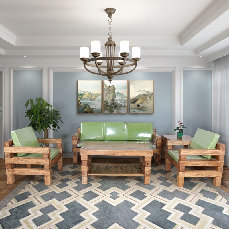 Log Furniture Innate Living-room Sofa Tea Table Group Full Chinese Solid Wood Sofa Tea Table Five Pieces of SXR06