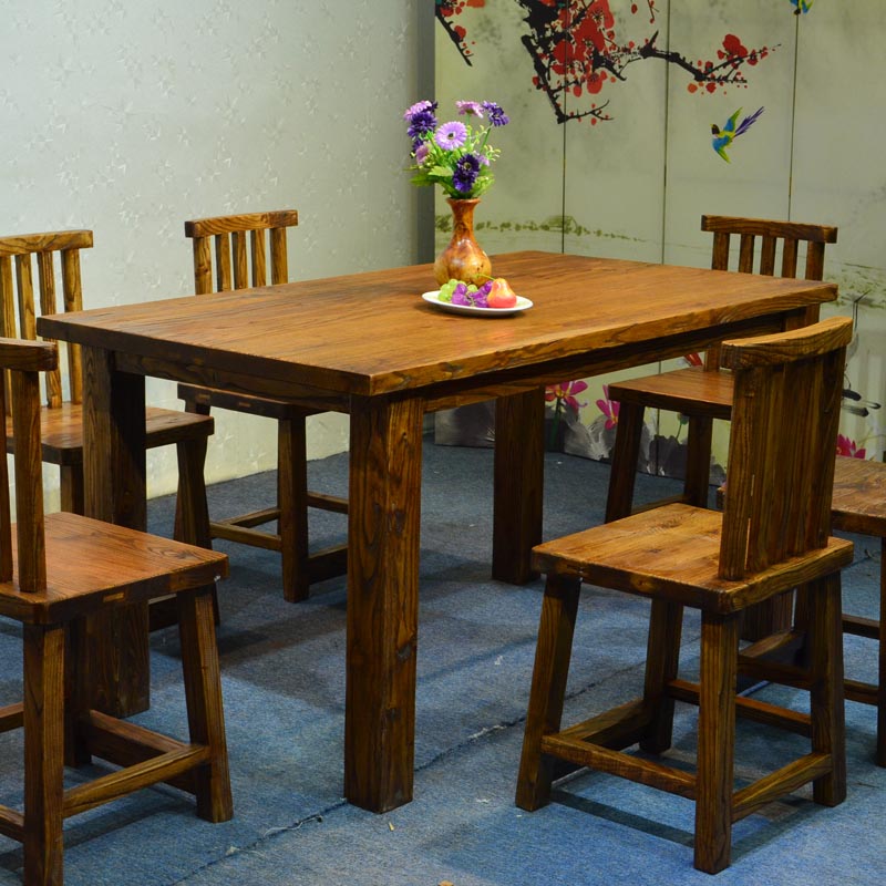 Log furniture Solid wood dining table and chair Customized dining room tables and chairs Retro table now Chinese - style dining table and chair