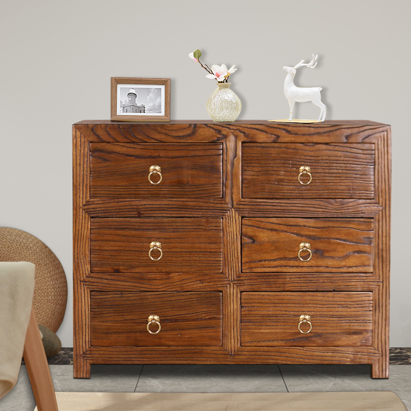 Solid wood elm Chinese multi-pumping cabinet bedroom drawer type wall cabinet living room cabinet storage furniture