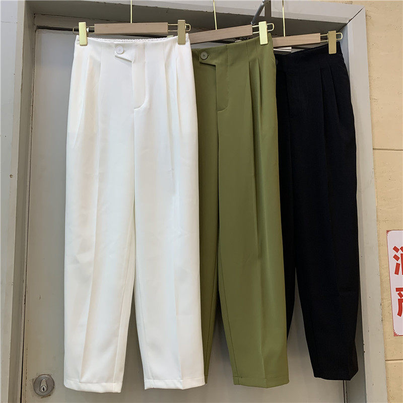 REDLIP Red Lip 21609 Early Spring With High Waist Loose Slim Fit Pants Woman Straight Barrel Casual 90% Harun Pants