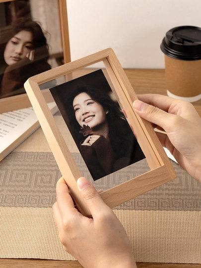 Solid Wood Double-Sided Transparent Photo Frame Empty Frame Display Stand 6 7 8inch Engraving DIY Polaroid Photo Frame Desktop Ornament
