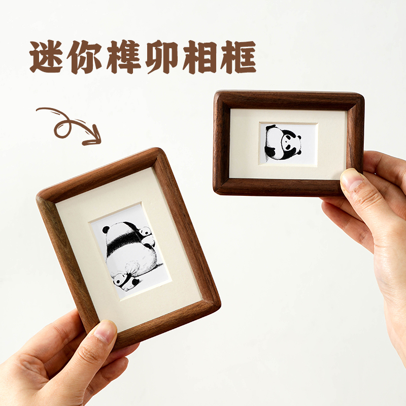 Mini Solid Wood Small Photo Frame, Walnut Color, Mortise and Tenon Joint, 3 4inch Photo Frame for Developing Photos, Creative Polaroid Display Stand, DIY Ornament