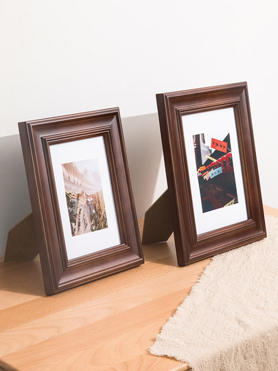 American-Style Retro Photo Frame Display Stand, Exquisite 6inch Creative Solid Wood Desktop Ornaments, Photo Printing, Photo Album Frame, Wall Hanging