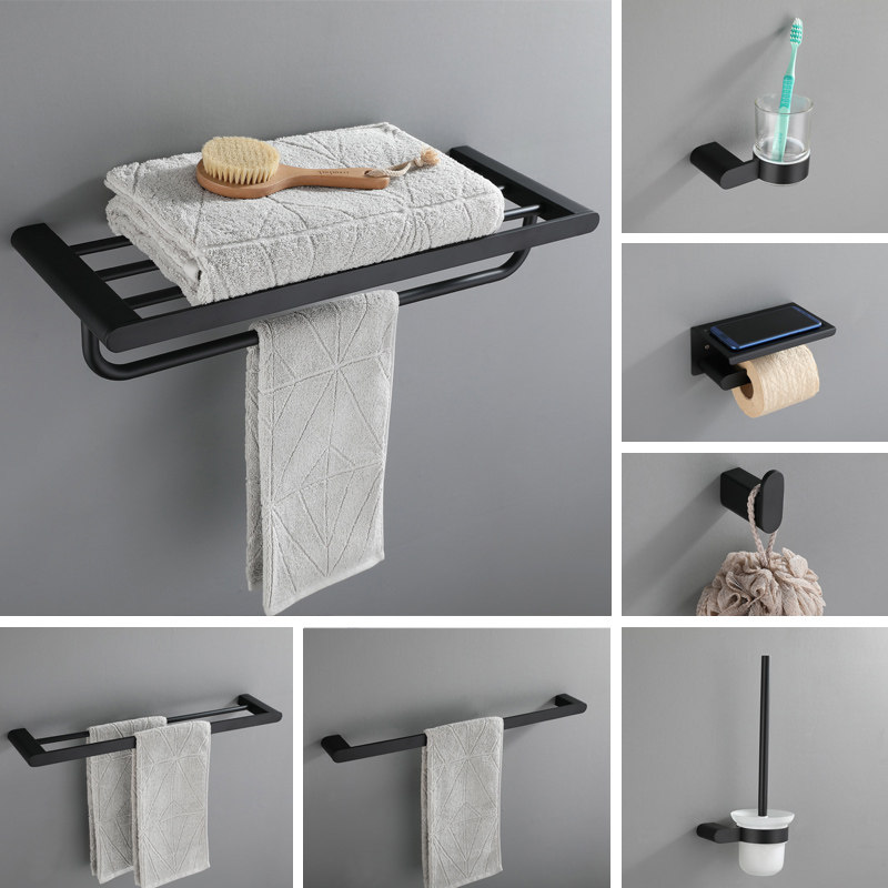 Bathroom Pendant Black Stainless Steel Towel Rack Bath Towels Shelve Makeup Room Toilet Hardware Suit Eurostyle