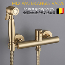European style brushed gold All copper Hot and cold female wash nozzle Hot and cold pressurized toilet spray flusher Body cleaner set