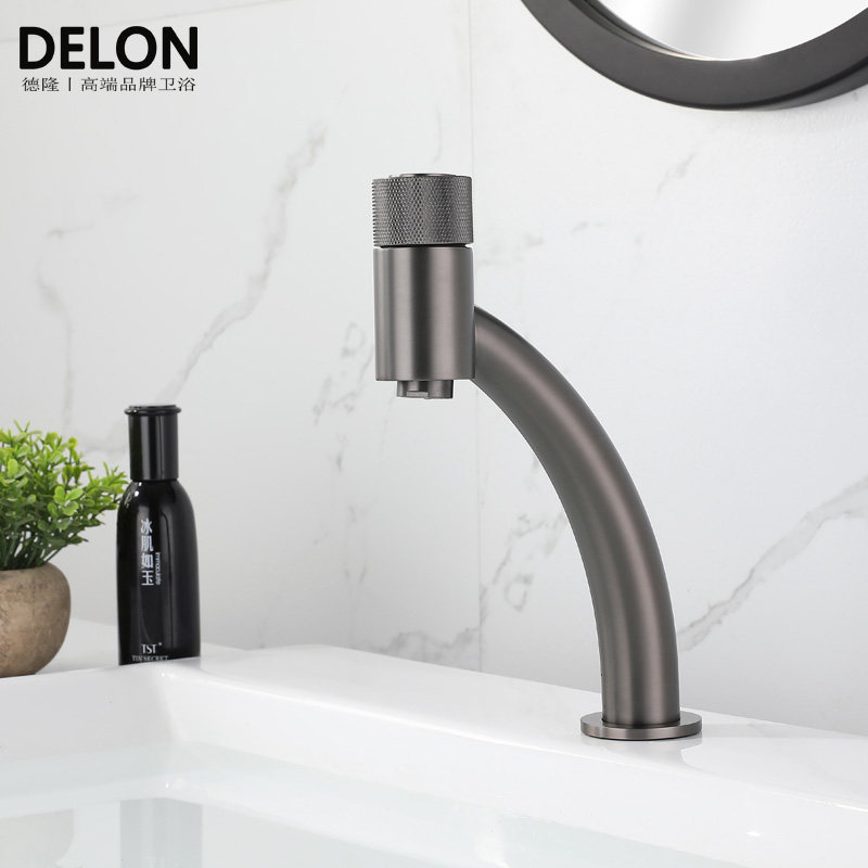 Gun Grey Face Basin Tap Makeup Room Tap Hot And Cold Full Copper Wire Drawing Gold Black Home Table Pots European-style