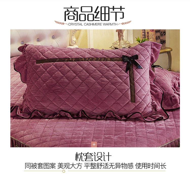 Pha lê nhung cotton trải giường ren trải giường dày ấm 1,5 / 1,8 m bảo vệ bìa ngắn sang trọng chống trượt giường - Váy Petti ga giường viền họa tiết