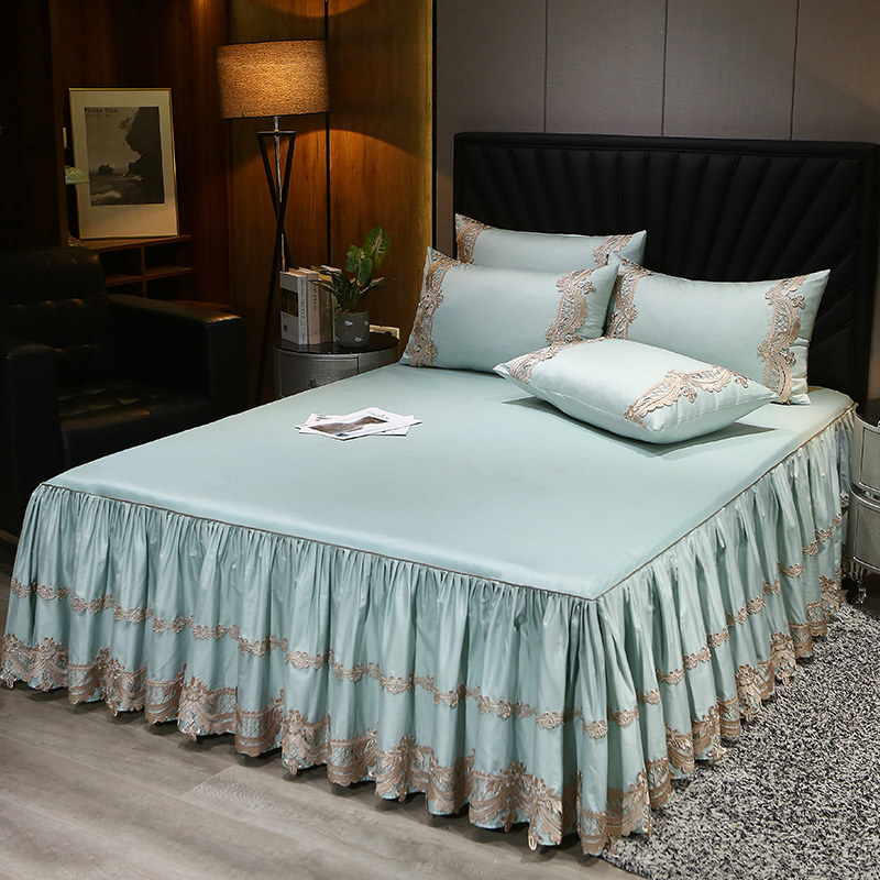 60's satin long-staple cotton bed skirt 100% cotton European lace embroidered bedspread 100% cotton single-layer bed cover can be equipped with a four-piece set
