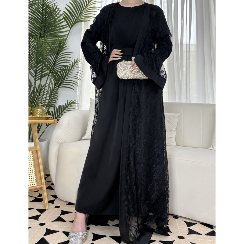 Lace Abaya Dress Robe Two-Piece Set Arab Dubai Saudi Dress Robe Set