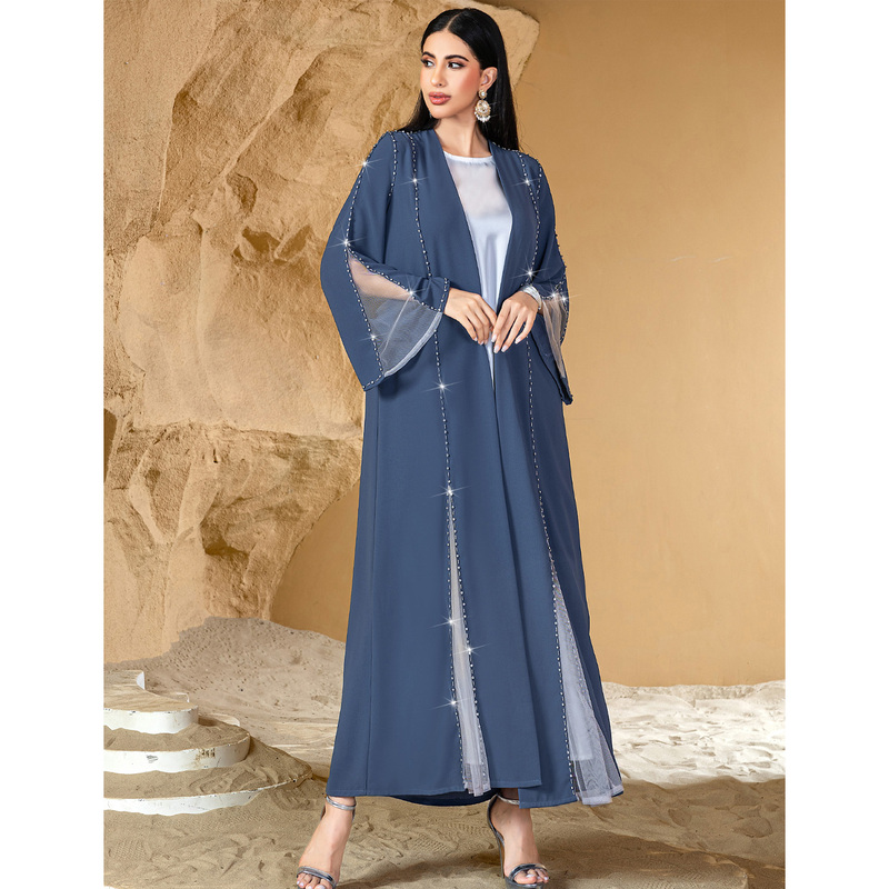 New High-End Abaya Hand-Stitched with Rhinestones and Rice Beads Cardigan Robe for Women Dubai Arab Women's Robe