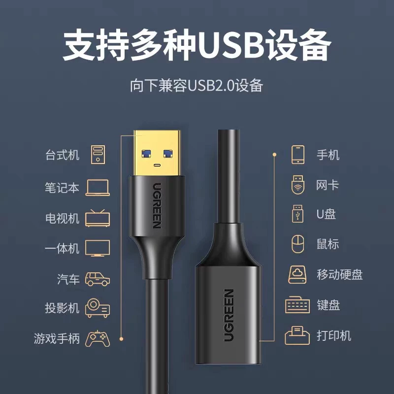 Угрин USB 3.0 удлинительный кабель золочёный 3 метра подходит для USB-накопителя беспроводной сетевой карты