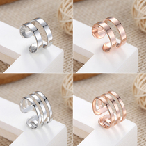 s925 sterling silver double-layer single ring men and womens ring Japanese and Korean version of the open hollow simple silver jewelry fresh student gift