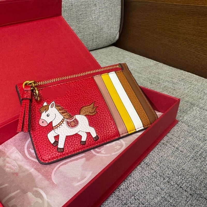 2026Tb Year of the Horse Zodiac Coin Purse Cartoon Id Card Holder Red Multi-Card Slot Pony Pattern