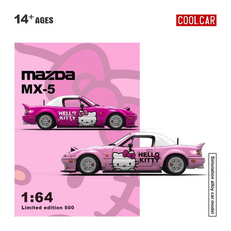 Cc Mazda Mx-5 Pink Hello Kitty Painted 1:64 Scale Die-Cast Model Car Cc Mazda Mx-5 Pink Hello Kitty Painted 1:64 Scale Die-Cast Model Car
