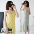 Khí hậu matcha màu xanh lá cây với gió lạnh retro màu cổ chữ V dài phần xẻ voan - Sản phẩm HOT