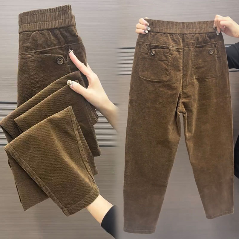 2026 Spring Corduroy Casual Pants for Women, High Waist, Loose Fit, Slimming, Corduroy Harem Pants, Versatile Jogger Straight-Leg Pants, Trendy