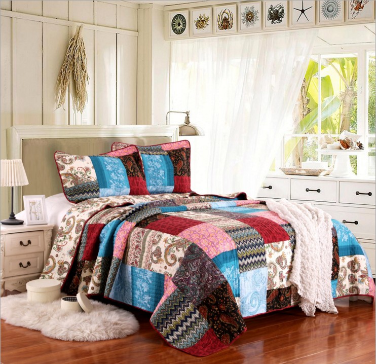 Mỹ Patchwork Quilt bông ba mảnh bìa giường rửa lạnh mát mẻ vào mùa hè và mền mỏng bông bedspread - Trải giường bộ ga giường everon