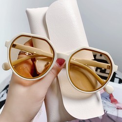 2022 New Brown Sunglasses Ins Style Female Korean Version Trendy Internet Celebrity Style Retro Small Frame White Sunglasses Small Face Style