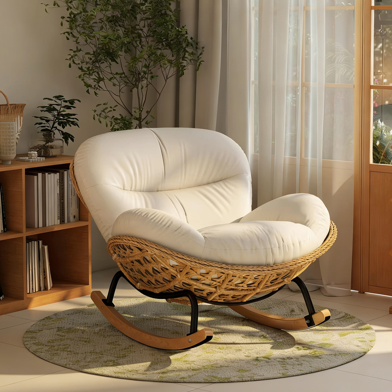 Rocking Chair, Rattan Chair, Lounge Chair for Adults, Suitable for Sleeping, Home Leisure Rocking Sofa Chair, Balcony Patio Winter and Summer Lazy Chair