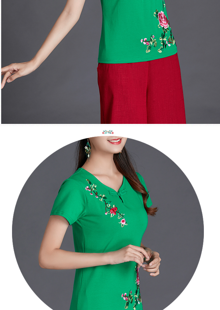 Áo phông nữ quốc gia 95 cotton mùa hè thêu tay ngắn thon gọn áo thun nữ cỡ lớn áo sơ mi thêu phong cách Trung Quốc - Áo phông áo phông trắng