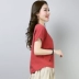 Áo cotton và vải lanh nữ mùa xuân hè 2019 phiên bản mới của Hàn Quốc của một nửa tay áo hoang dã Quần áo của người hâm mộ Hàn Quốc - Áo phông áo phông cao cấp Áo phông