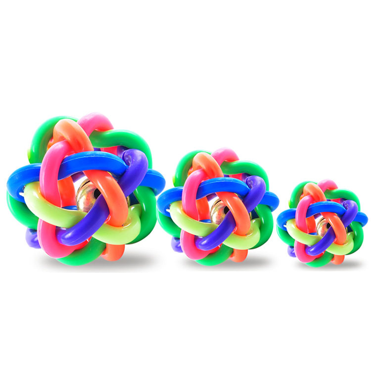 Pet Dog Toy Seven Colorful Weave Bell Polo Ball Twist Ball Rainbow Plastic Ball Pooch Nibble to Grind Teeth Interactive Supplies