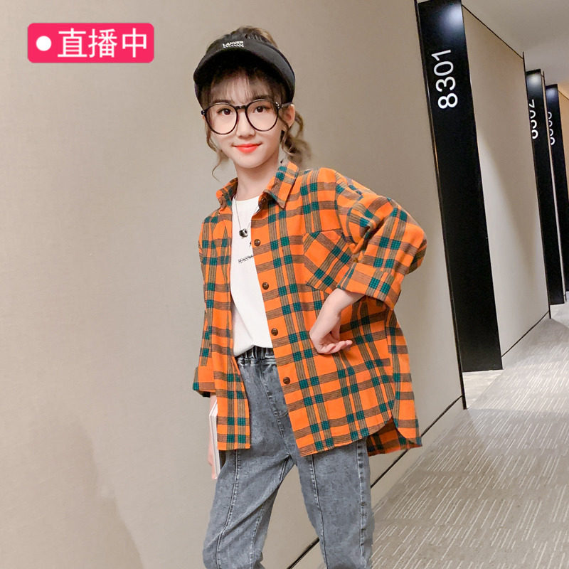 Girls' plaid shirt autumn 2022 new Western style middle-aged children's spring and autumn long-sleeved fashionable tops children's cardigan tide