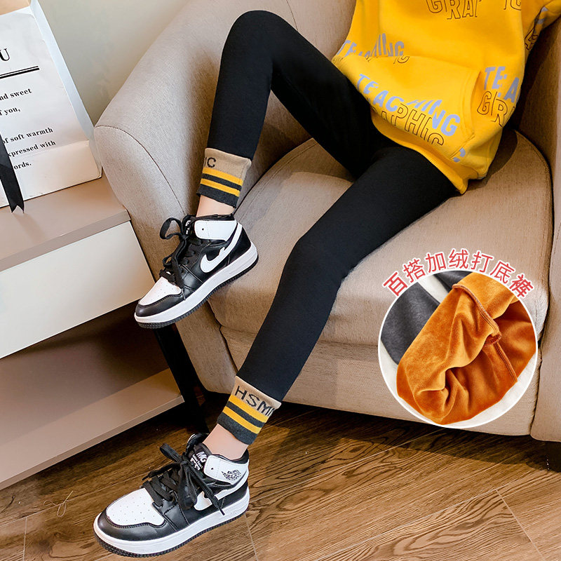 Girls Autumn Winter Plus Fleece Underwear 2022 Children Thickened Middle and Big Boy Girls Wear Warm Casual Western Pants Outside