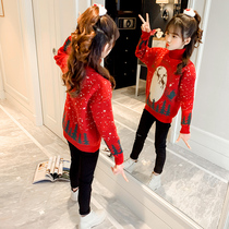 Girl Water Mink Velvet Christmas Sweater 2021 Autumn Winter New Child Foreign Air Girl High Collars Thicken Thickened Undershirt