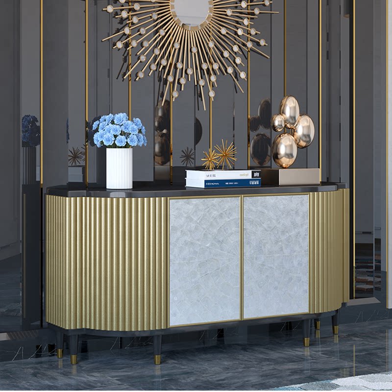 Light luxury post-modern solid wood shell porch storage cabinet Hong Kong-style dining cabinet American-style foyer metal foot storage cabinet