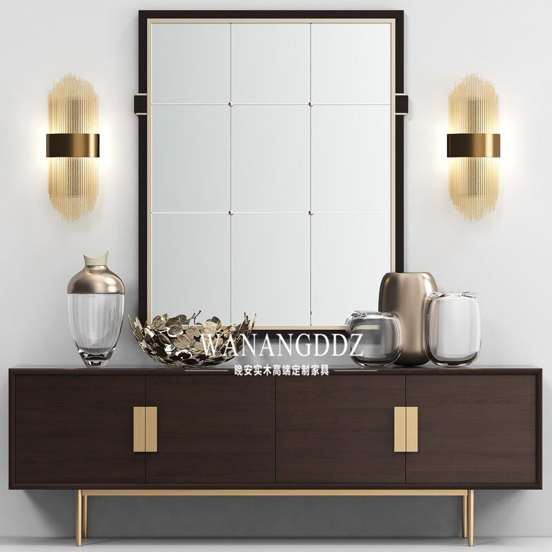 American Solid Wood TV Cabinet Hu Peach Color Light Lavish TV Cabinet Decorated Cabinet Dining Cabinet Rear Modern Stainless Steel TV Cabinet