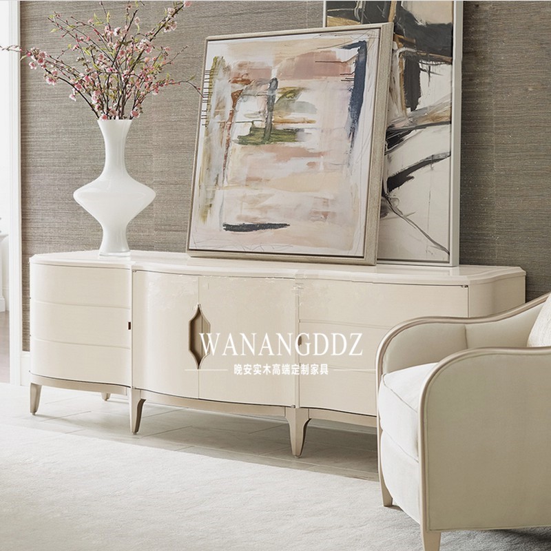 High-end American light luxury solid wood TV cabinet postmodern living room ivory white light luxury TV cabinet neoclassical TV cabinet