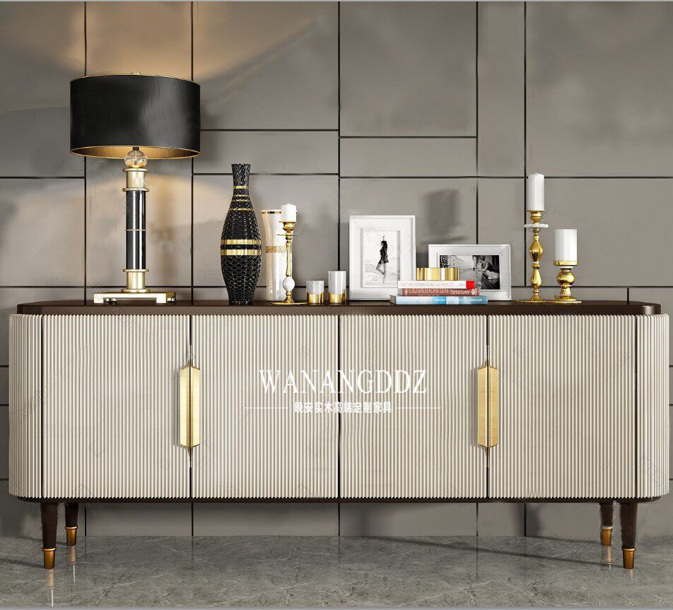 American Solid Wood Meal Cabinet Light Luxury Living Room After Cabinet Modern TV Cabinet Neoclassical White Decoration Cabinet