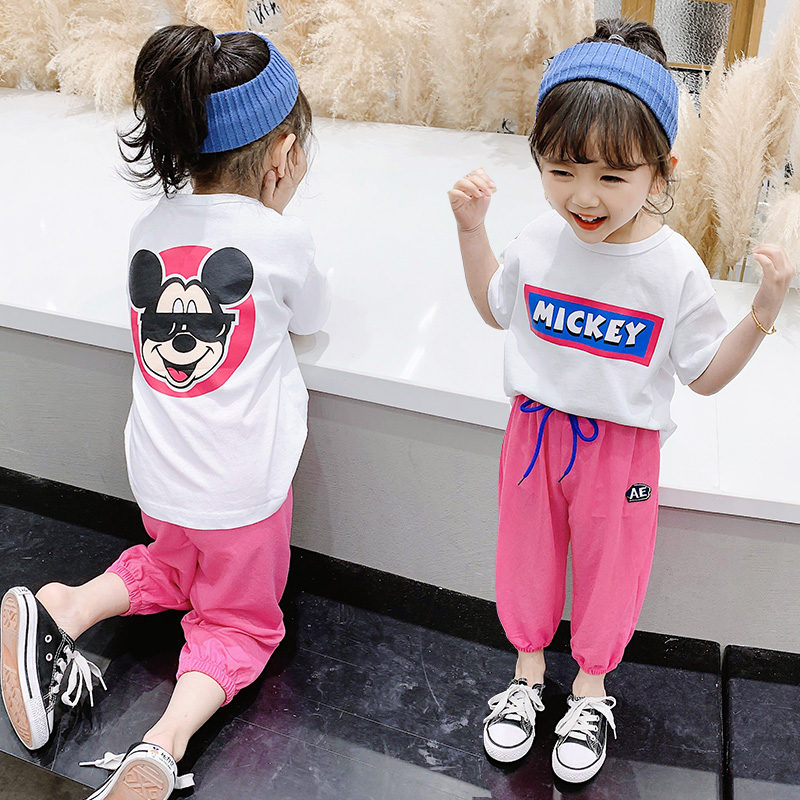 Girls Summer Summer Kit 2023 New Baby Ocean Short Sleeve Children Network Red Summer Children Sports Two Pieces Summer Summer