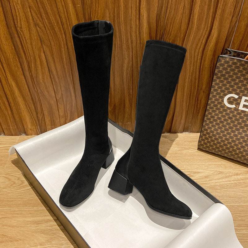 Slender long boots women's 2021 new autumn and winter middle-heeled small 150 thick-heeled high-heeled but knee-length boots