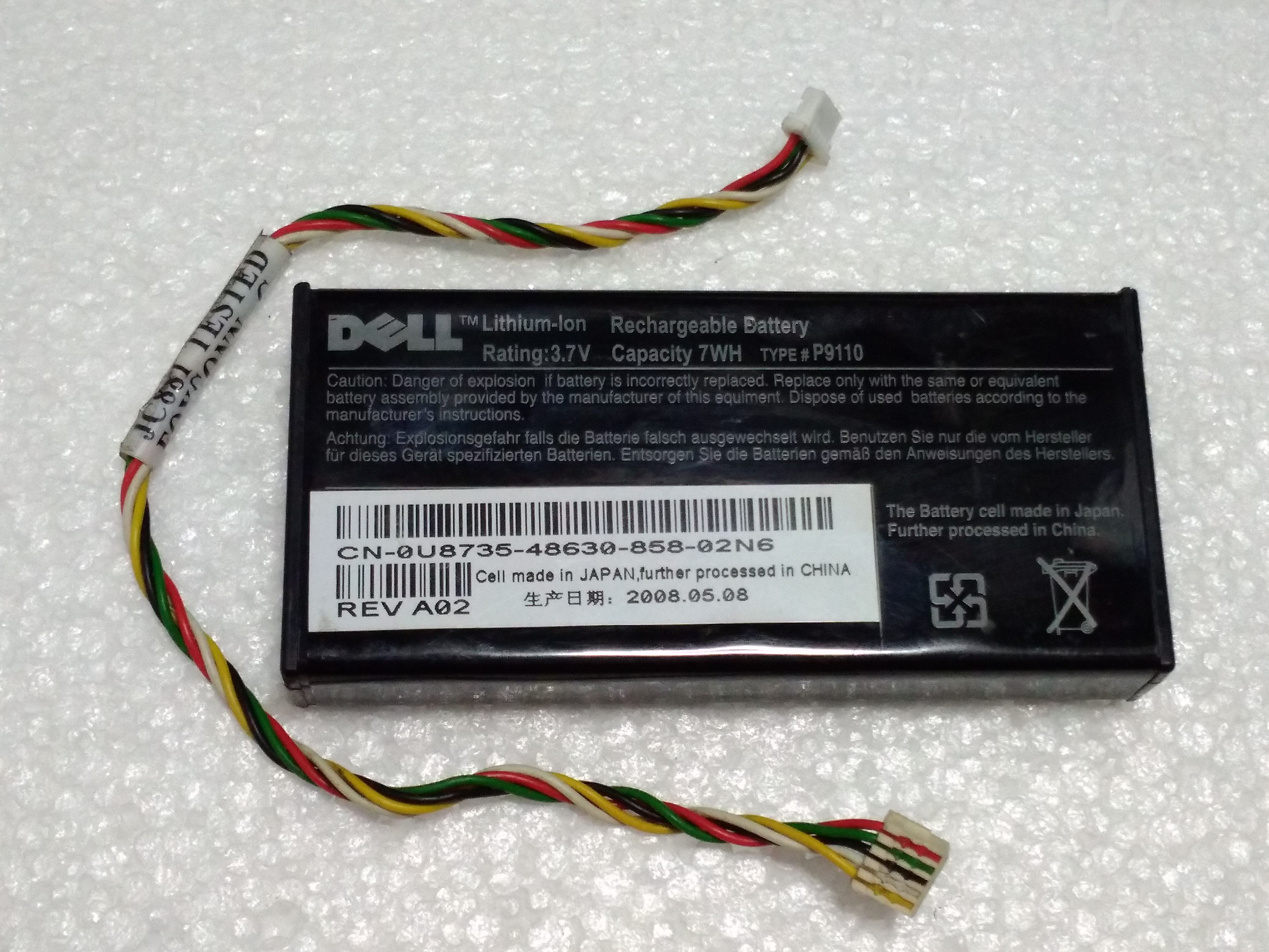 H700 display card battery originally installed Dell Perc 6i 5i Nu209 R710 FR463 P9110 wiring