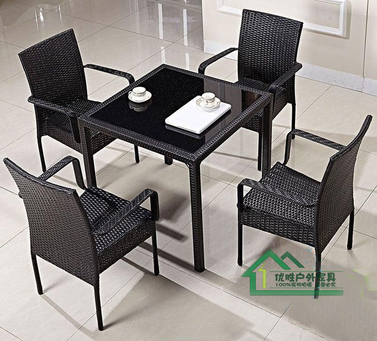 Ghế mây ngoài trời Ban công ngoài trời cafe bàn ghế phòng chờ Bàn ăn mây giả và bộ ghế ba hoặc năm bộ đồ nội thất - Bàn ghế ngoài trời / sân bàn ghế đá ngoài trời