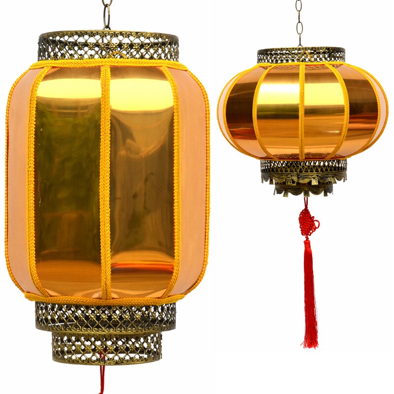 Golden lantern golden yellow reflective luminous outdoor waterproof sunscreen Chinese antique PVC custom round chandelier palace lantern