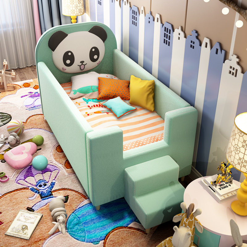 Children's stitching bed widened bedside soft bag with guardrail simple and comfortable baby cot solid wood fabric bed removable and washable