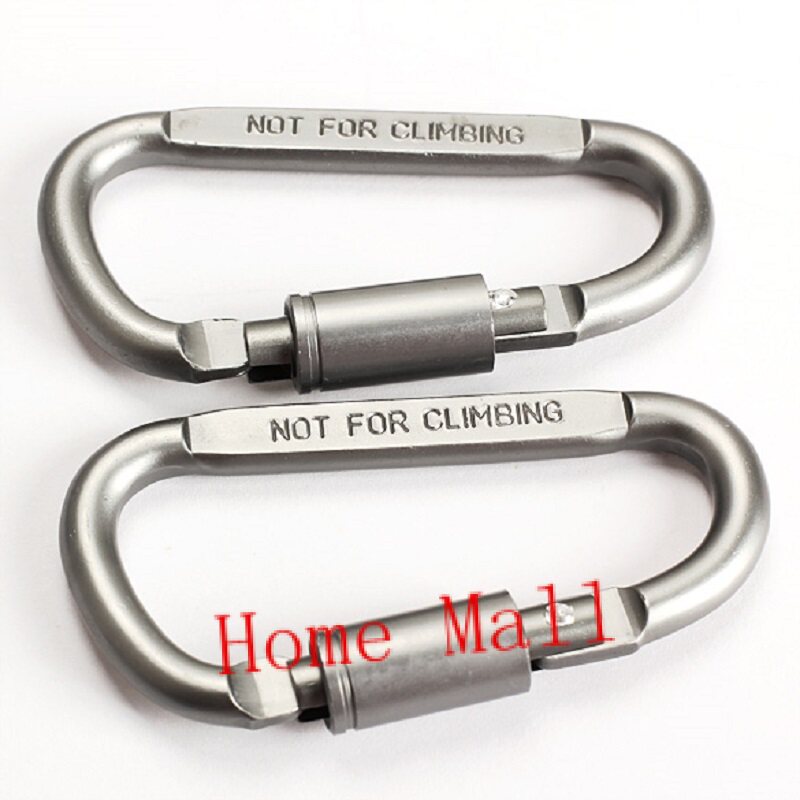 2Pcs Carabiner D-Shaped Rope Hook Screw Lock Keyring Aluminum