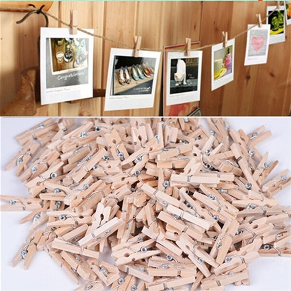 The 100 PCS 25mm Quality Mini Spring Wood Clips Clothes Photo Pa
