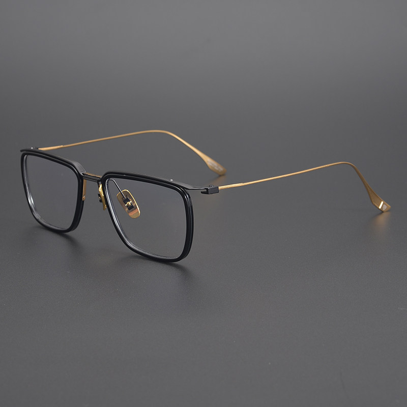 Hardcore Style Box Japan Handmade Brow Brow Frame Wide Face Glasses Men's Face Glasses Frame Pure Titanium Solid Super Light
