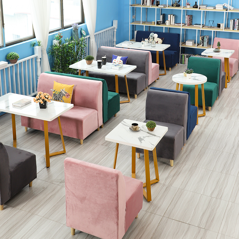 Milk Tea Shop Cardseat Sofa Table and Chair Combined Western Restaurant Net Red Sofa Dessert Restaurant Customized