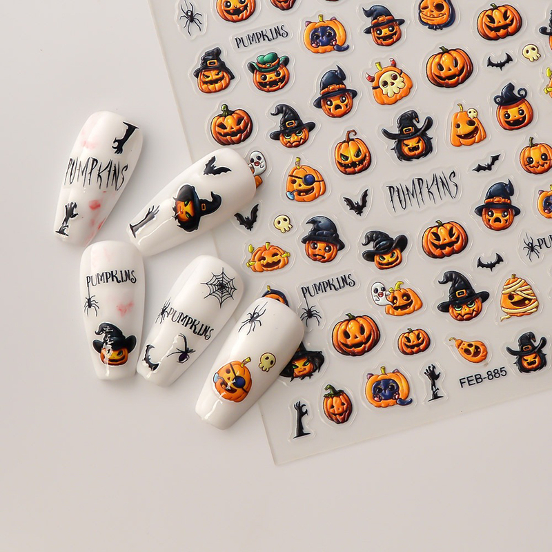 Halloween Little Ghost Pumpkin Embossed Nail Stickers Sweet Cool Little Ghost White Ghost Cute Ghost Nail Stickers