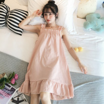 Harness Sleeping Dress Woman Summer Thin sexy sleepwear Closeau pure cotton short sleeve Korean version Princess Wind can be worn outside the home dress