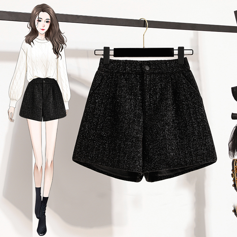 Plus-Size Woolen Shorts for Women, Autumn/Winter 2026 New Style, High-Waisted Wide-Leg Shorts for Thick Thighs, Suitable for Wearing with Boots