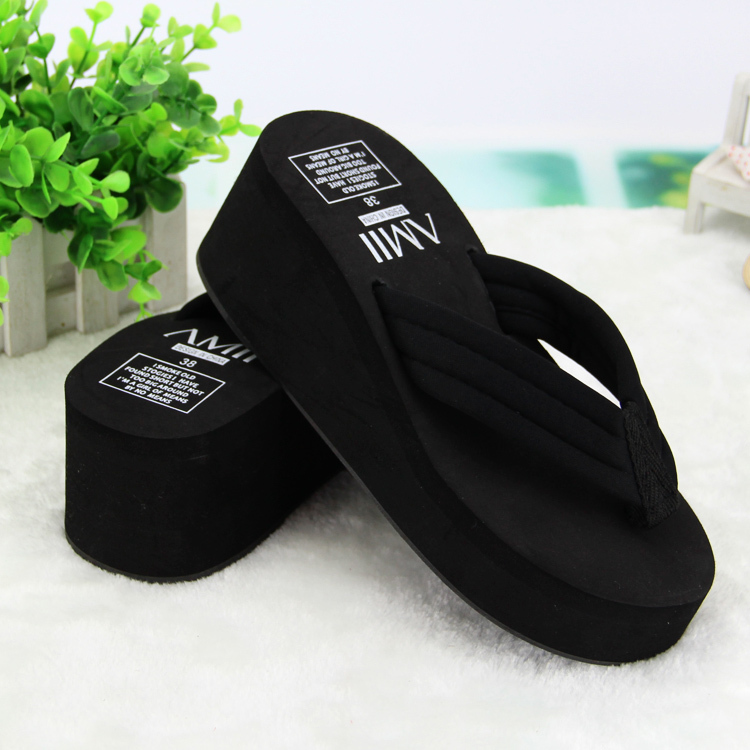 Korean Style Fashion Towel Slippers DIY Handmade Flip-Flops Non-Slip High-Heeled Wedge Beach Slippers