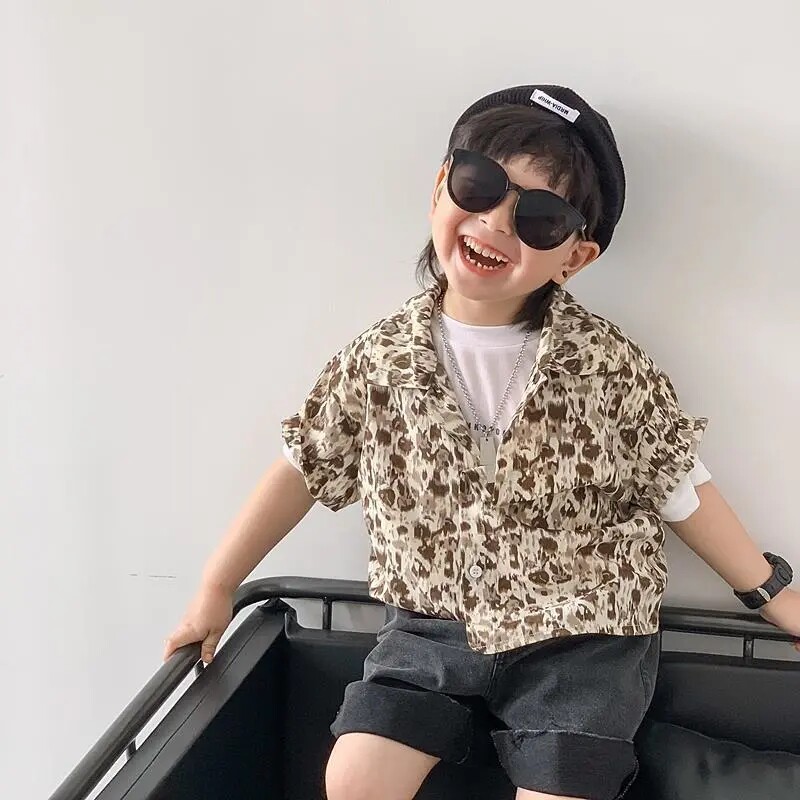 Boys summer shirt 2021 new Korean version of children's short-sleeved tops boys wear thin half-sleeved shirts cool